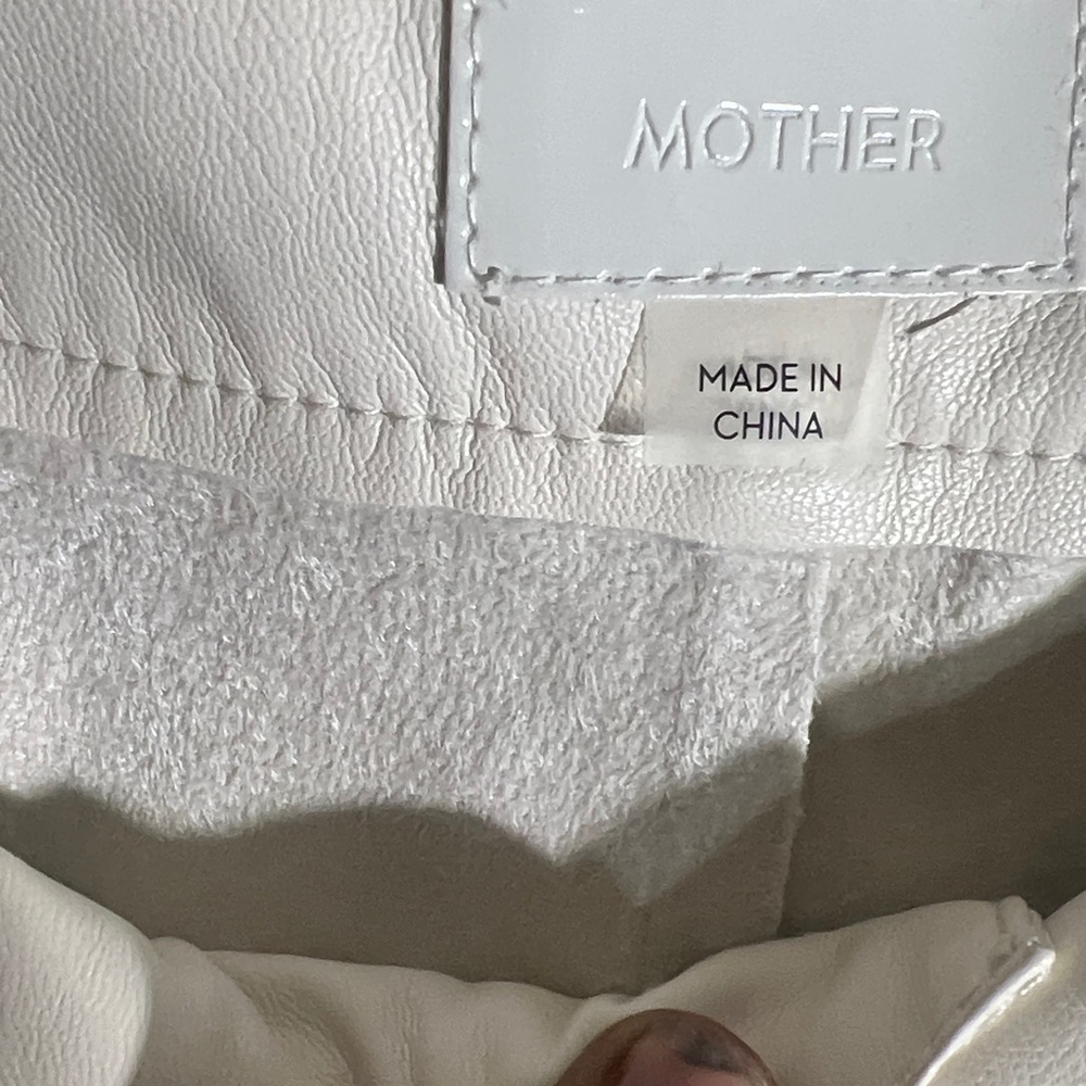 MOTHER Faux Leather Weekend Heel Size Wide Leg High-Waist Cream Trousers Sz 33 - Picture 10 of 12
